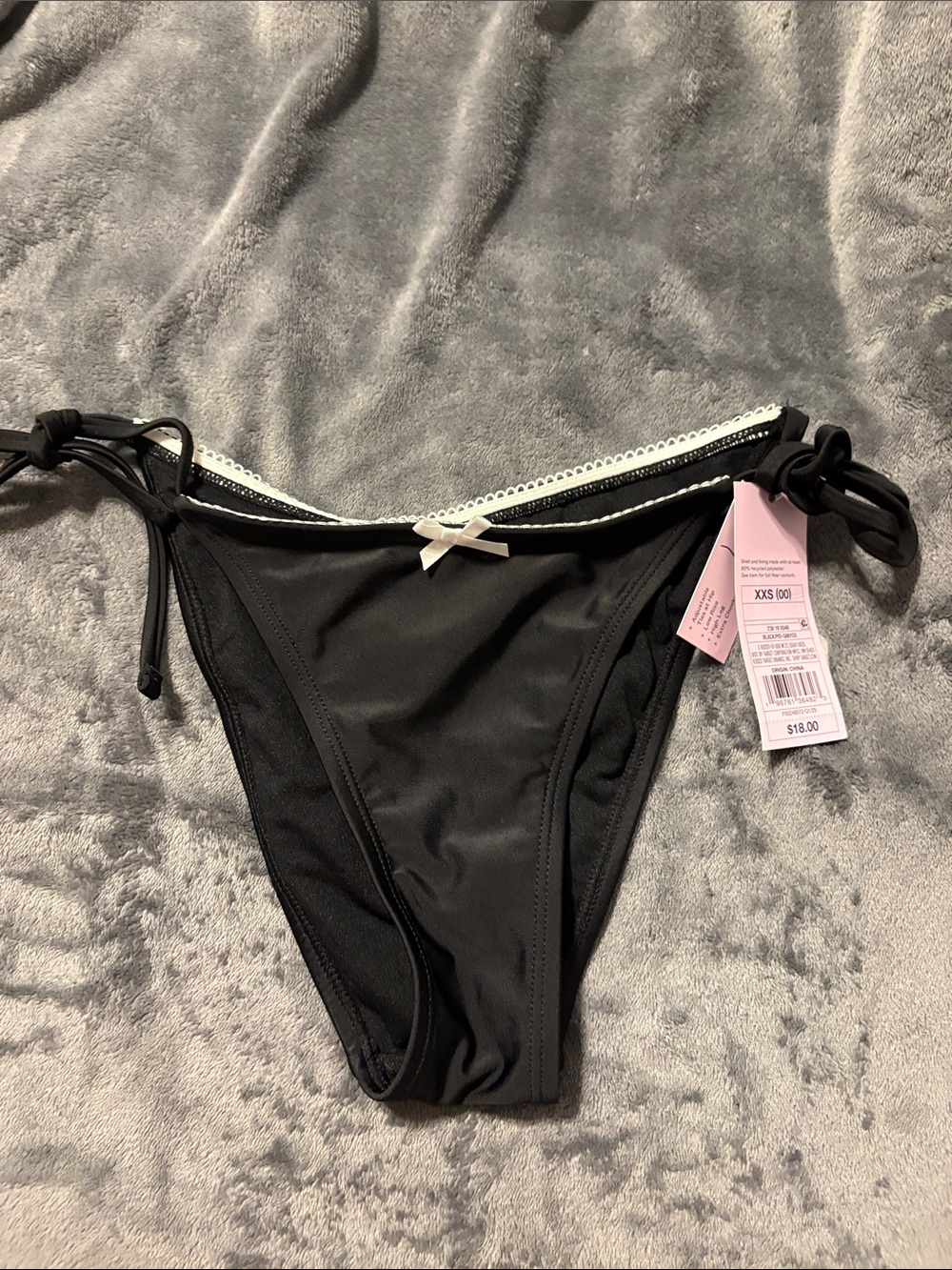 wild fable Black Tie-Side Bikini Bottom with White Trim